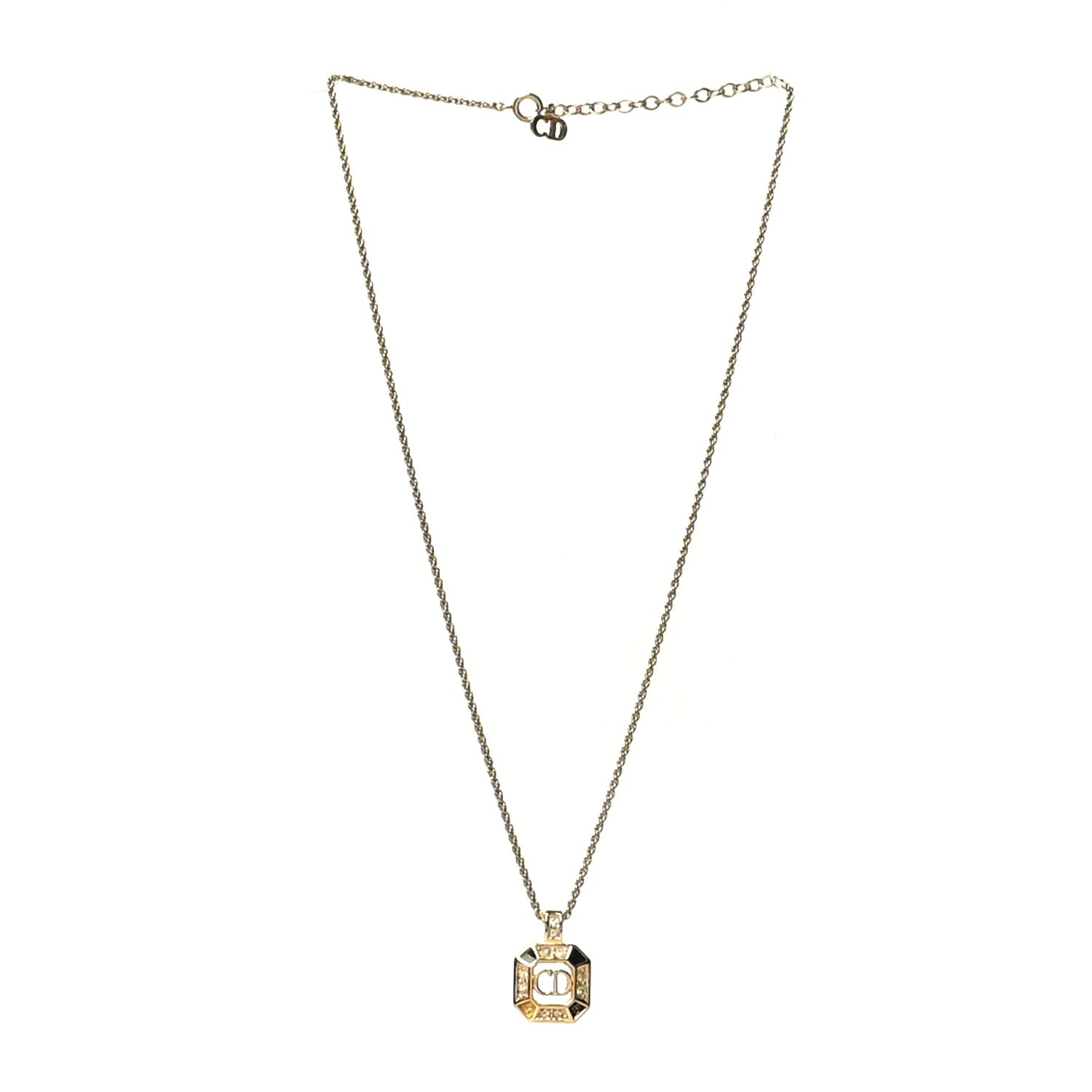 Christian Dior Metal Crystal CD Necklace Gold Black 3 of 4