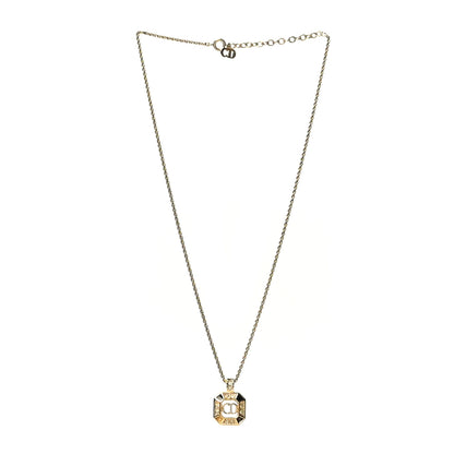 Christian Dior Metal Crystal CD Necklace Gold Black 3 of 4