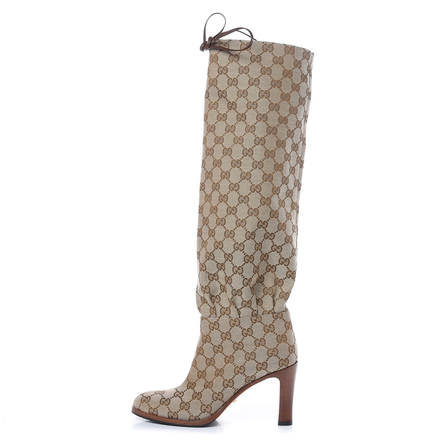 Monogram Lisa Mid Heel Boots 37 Beige Ebony