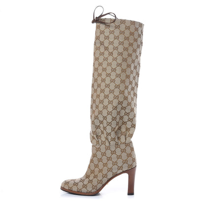 Gucci Monogram Lisa Mid Heel Boots 37 Beige Ebony 1 of 7