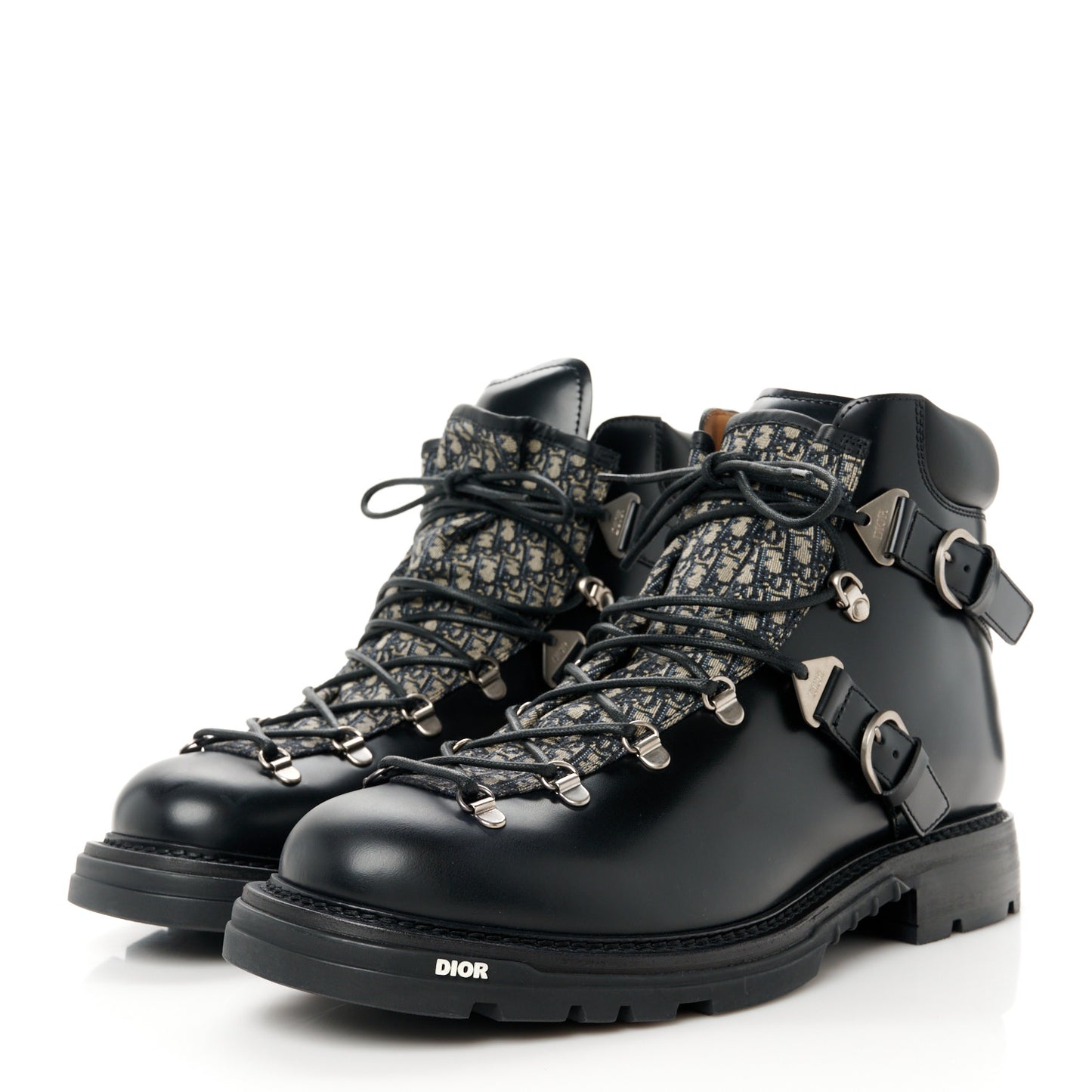 Oblique Calfskin Mens Explorer II Buckle Hiking Boots 45 Black Blue