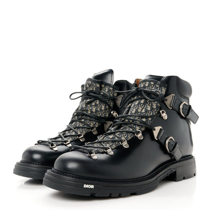Christian Dior Oblique Calfskin Mens Explorer II Buckle Hiking Boots 45 Black Blue 3 of 9