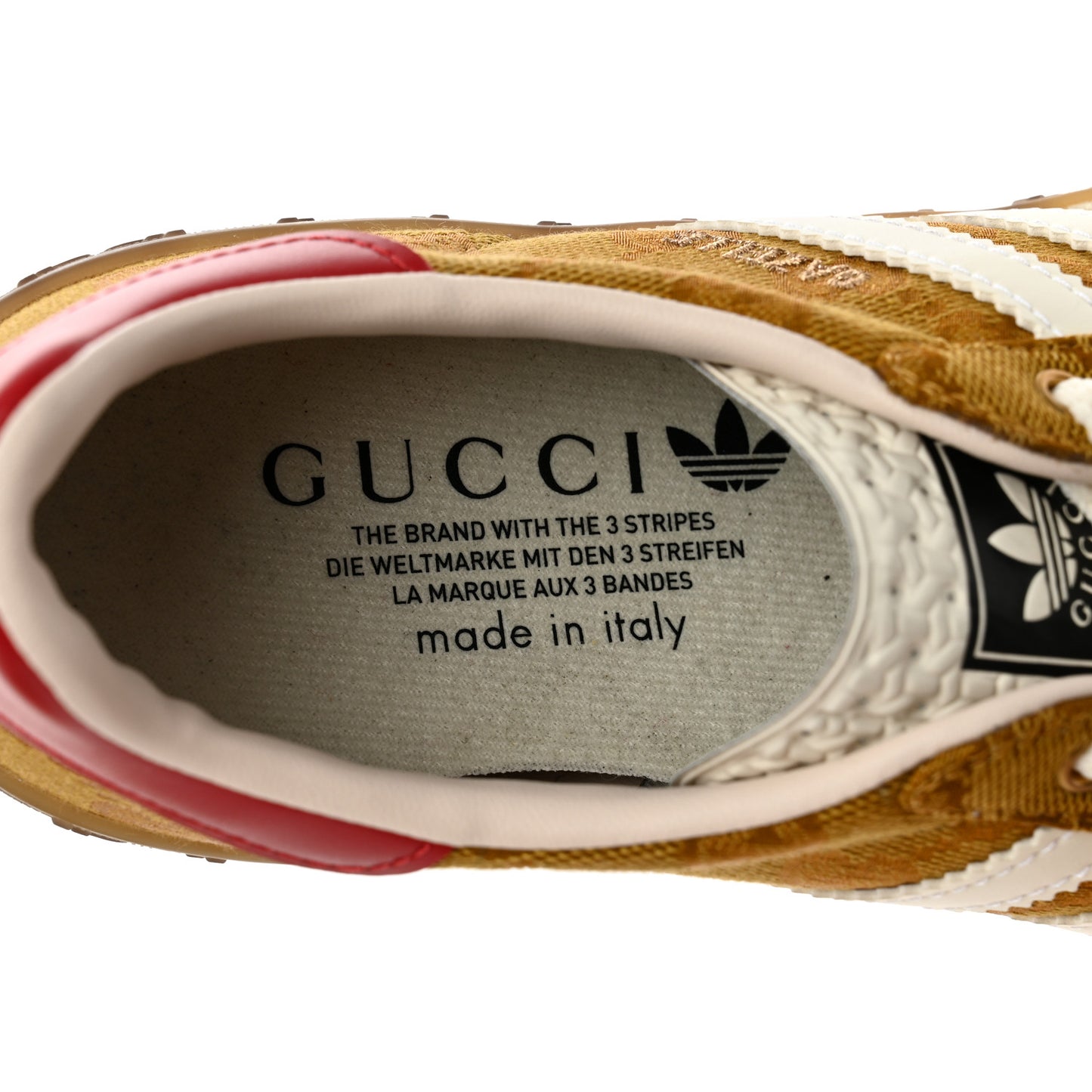 X ADIDAS Vintage GG Monogram Mens Gazelle Sneakers 6.5 Mid Natural Nut Off White