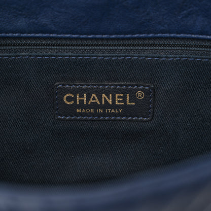 Chanel Calfskin Surpique Chevron Medium Flap Navy 6 of 12