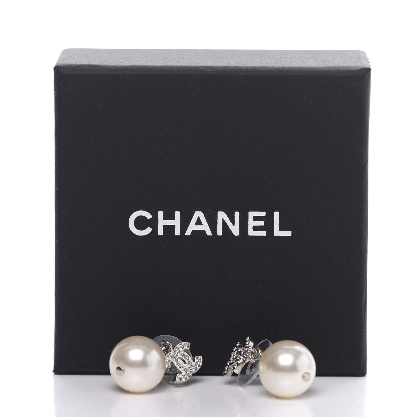 Crystal Pearl CC Drop Earrings Silver