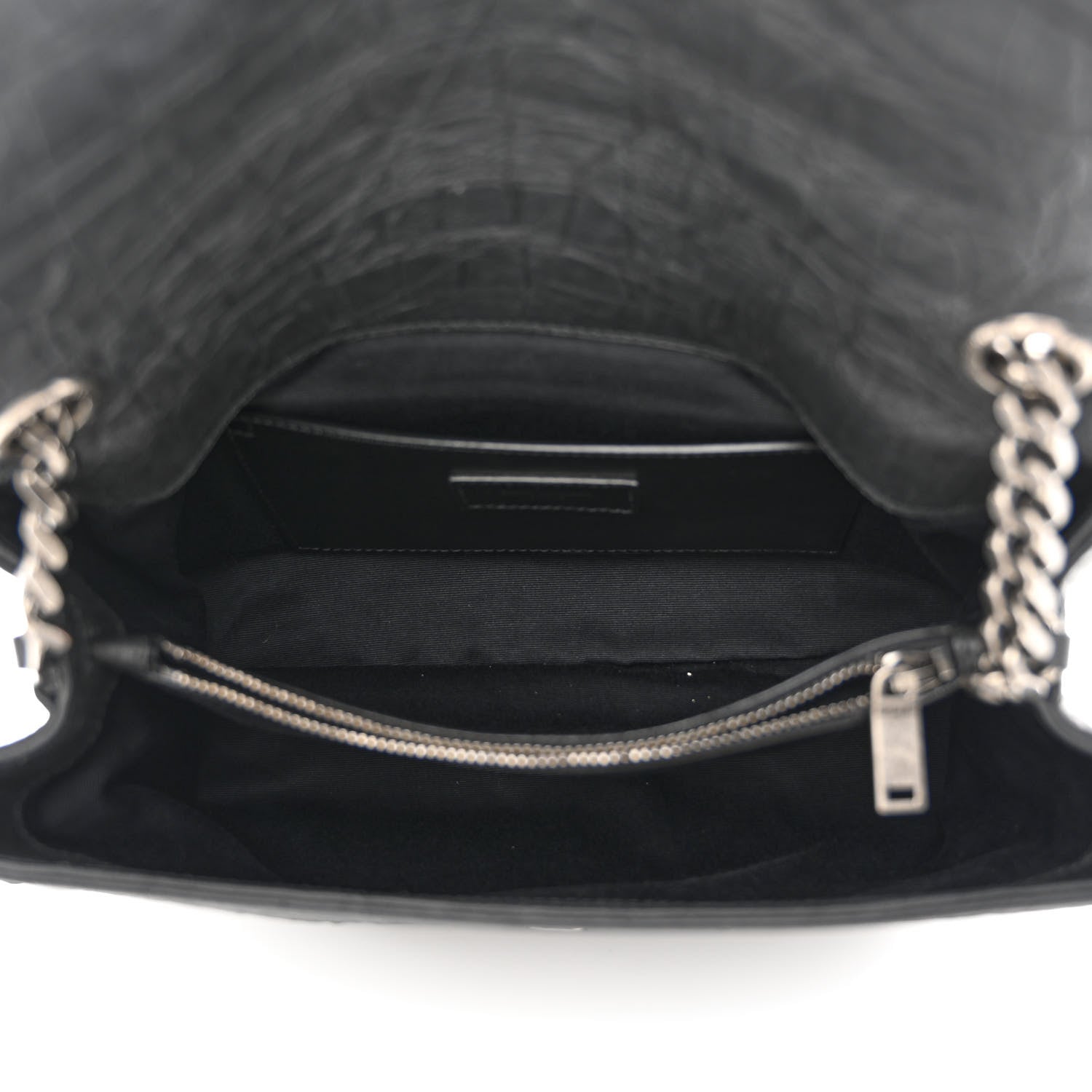 Saint Laurent Calfskin Crocodile Embossed Medium West Hollywood Monogram Fold-Over Black 5 of 12