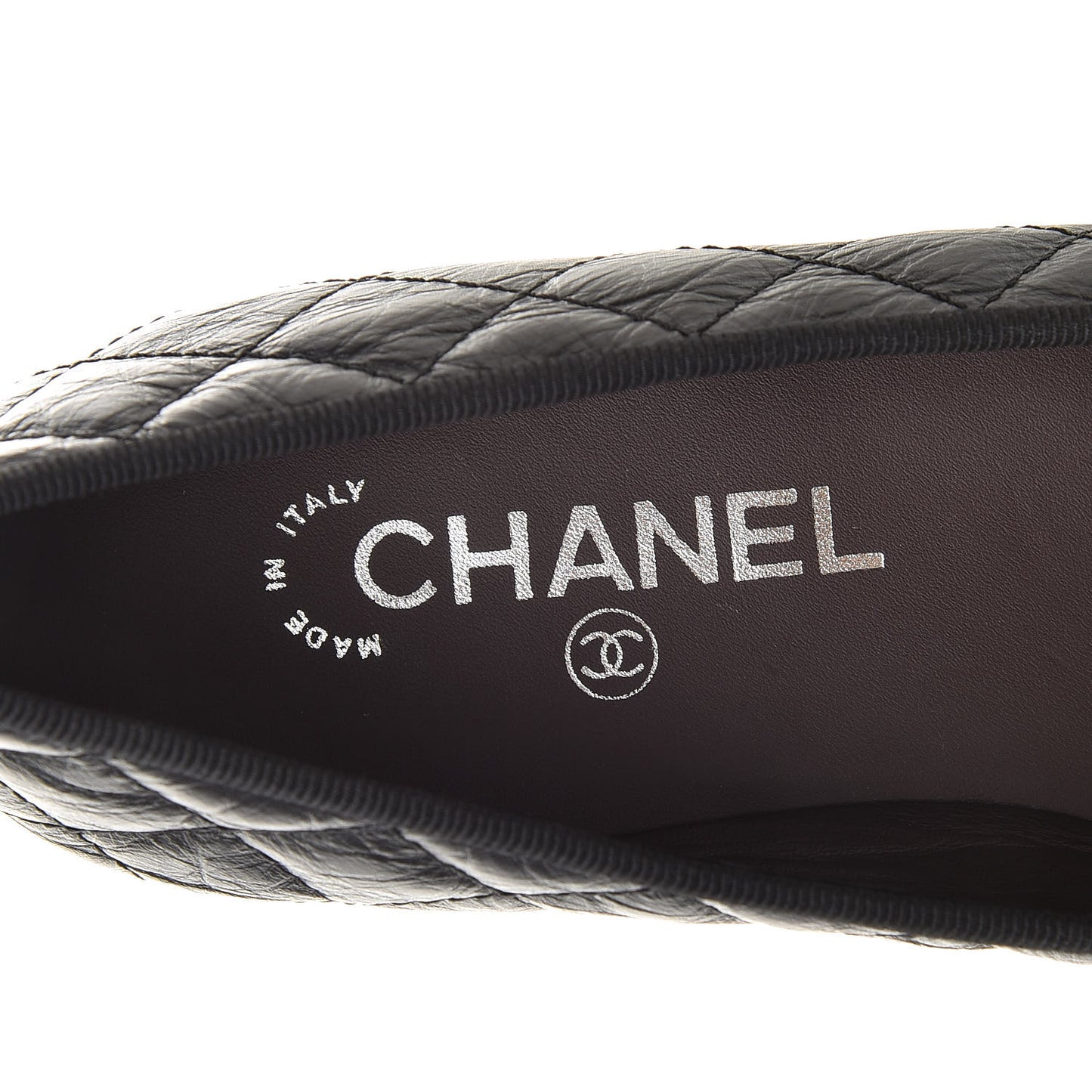 Aged Calfskin Quilted Cap Toe Ballerina Flats 37 Black