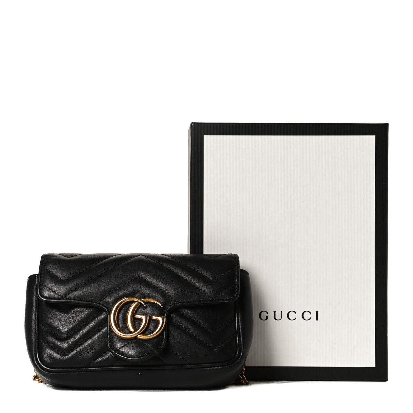 Calfskin Matelasse Super Mini GG Marmont Shoulder Bag Black