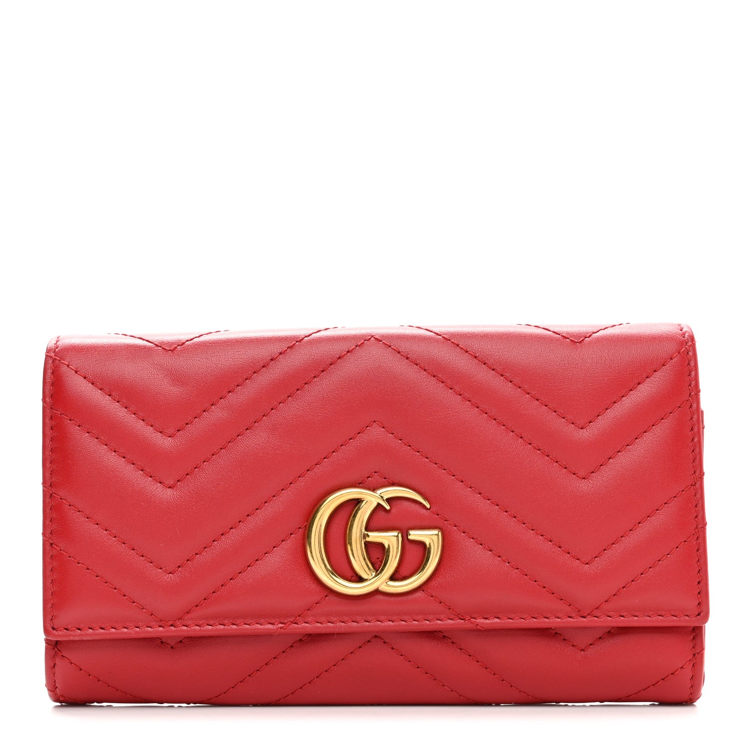 Gucci Calfskin Matelasse GG Marmont Continental Wallet Hibiscus Red 1 of 12