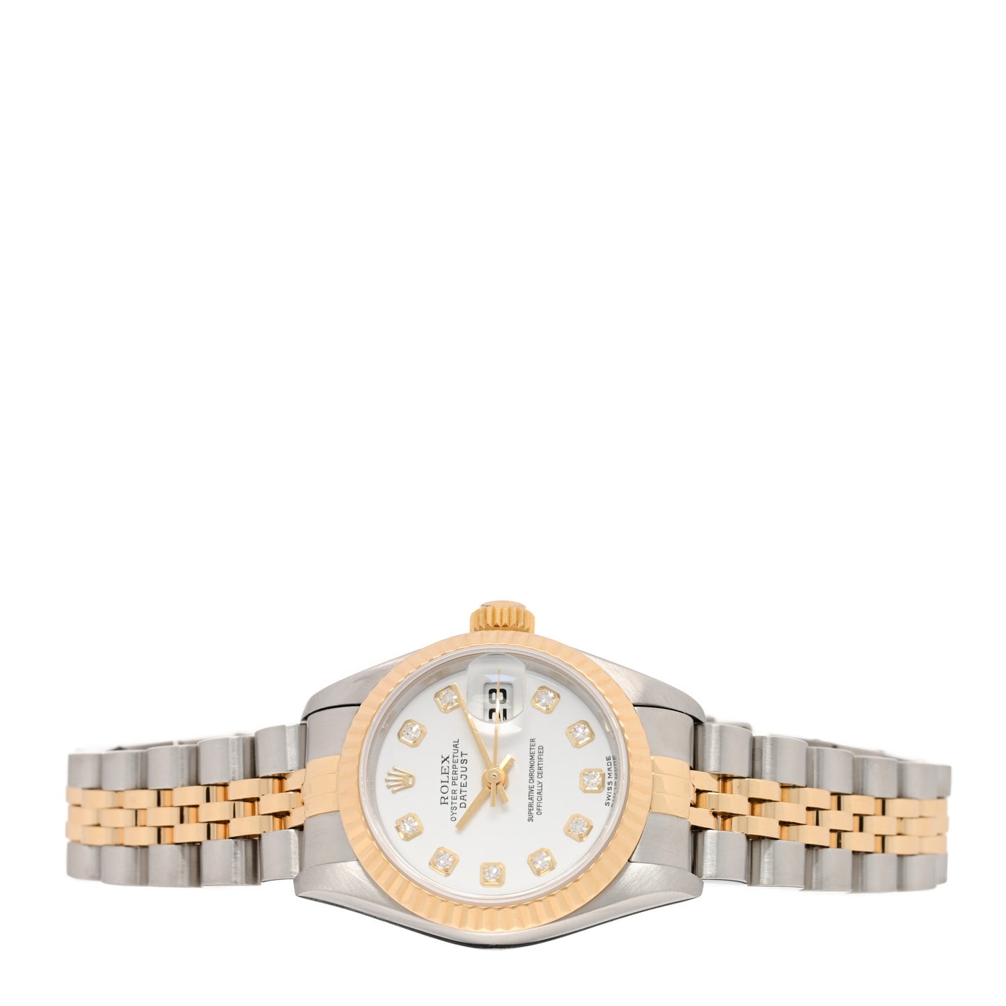 Stainless Steel 18K Yellow Gold Diamond 26mm Oyster Perpetual Datejust Watch White 79173