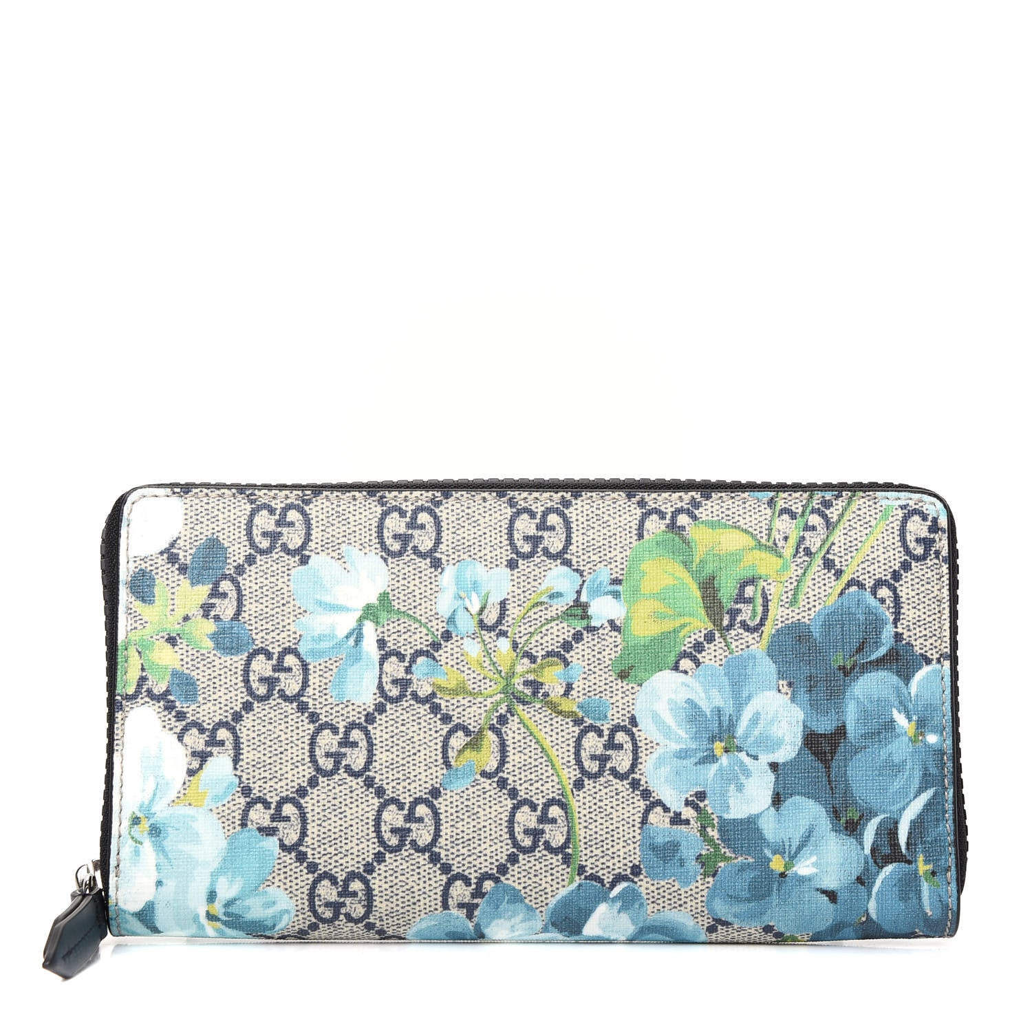 Gucci GG Supreme Monogram Blooms Zip Around Wallet Blue 1 of 7