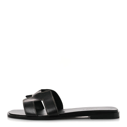 Hermes Box Calfskin Oran Sandals 37 Black 1 of 12