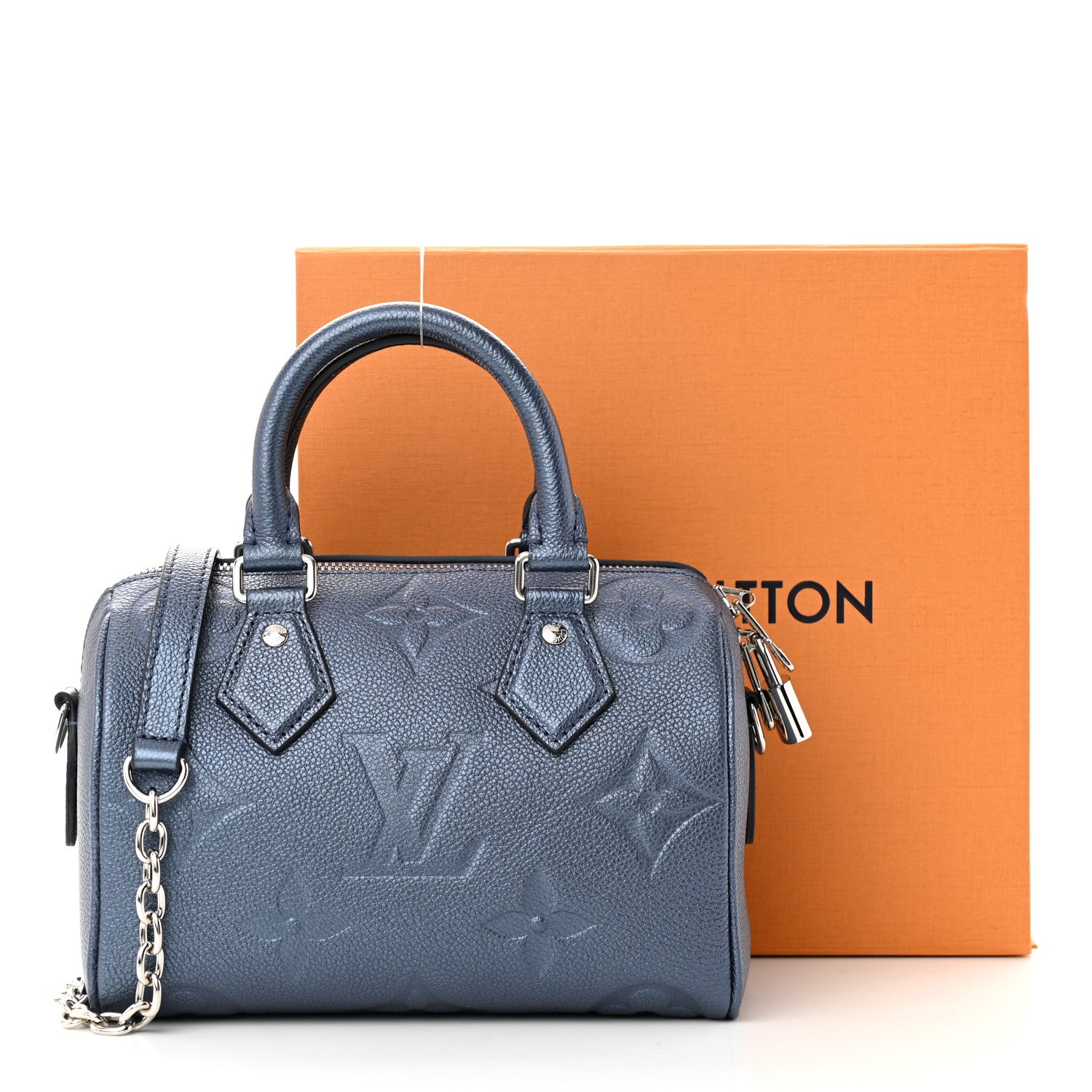 Louis Vuitton Metallic Empreinte Monogram Giant Speedy Bandouliere 20 Navy Nacre 10 of 10