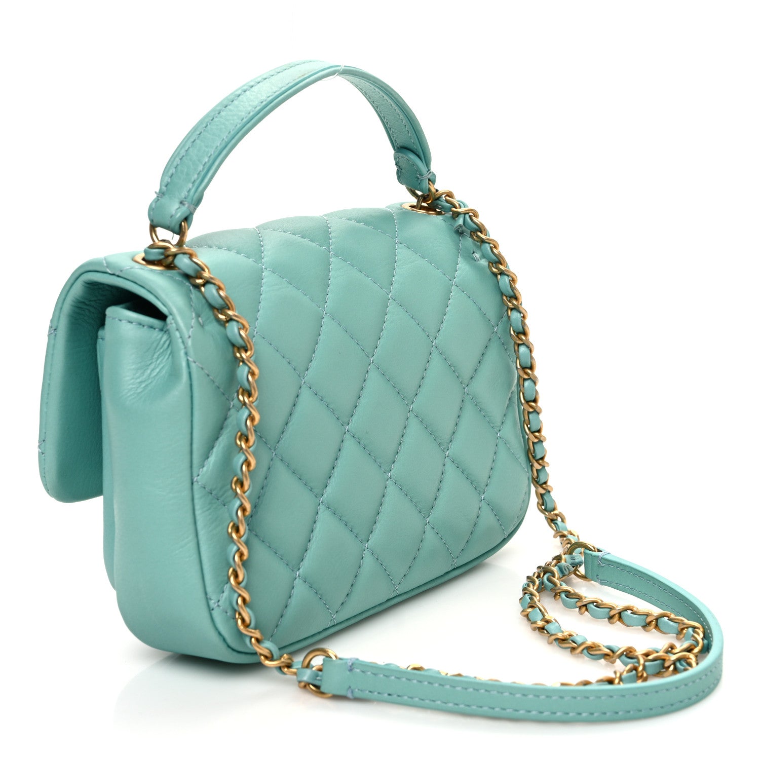 Chanel Calfskin Quilted Top Handle Flap Light Blue 3 of 14