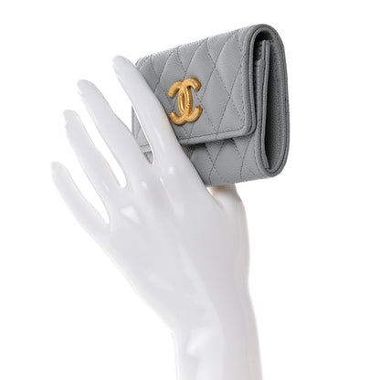 Chanel Caviar Quilted Textured CC Flap Card Holder Grey 2 of 9