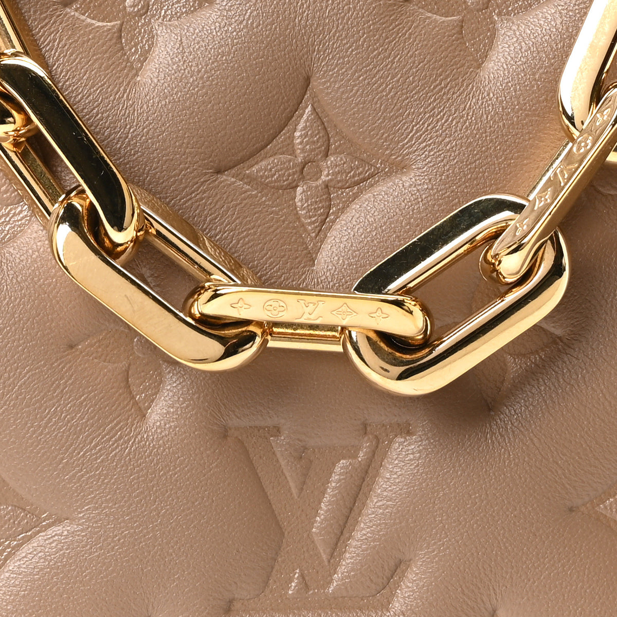 Lambskin Embossed Monogram Coussin PM Taupe