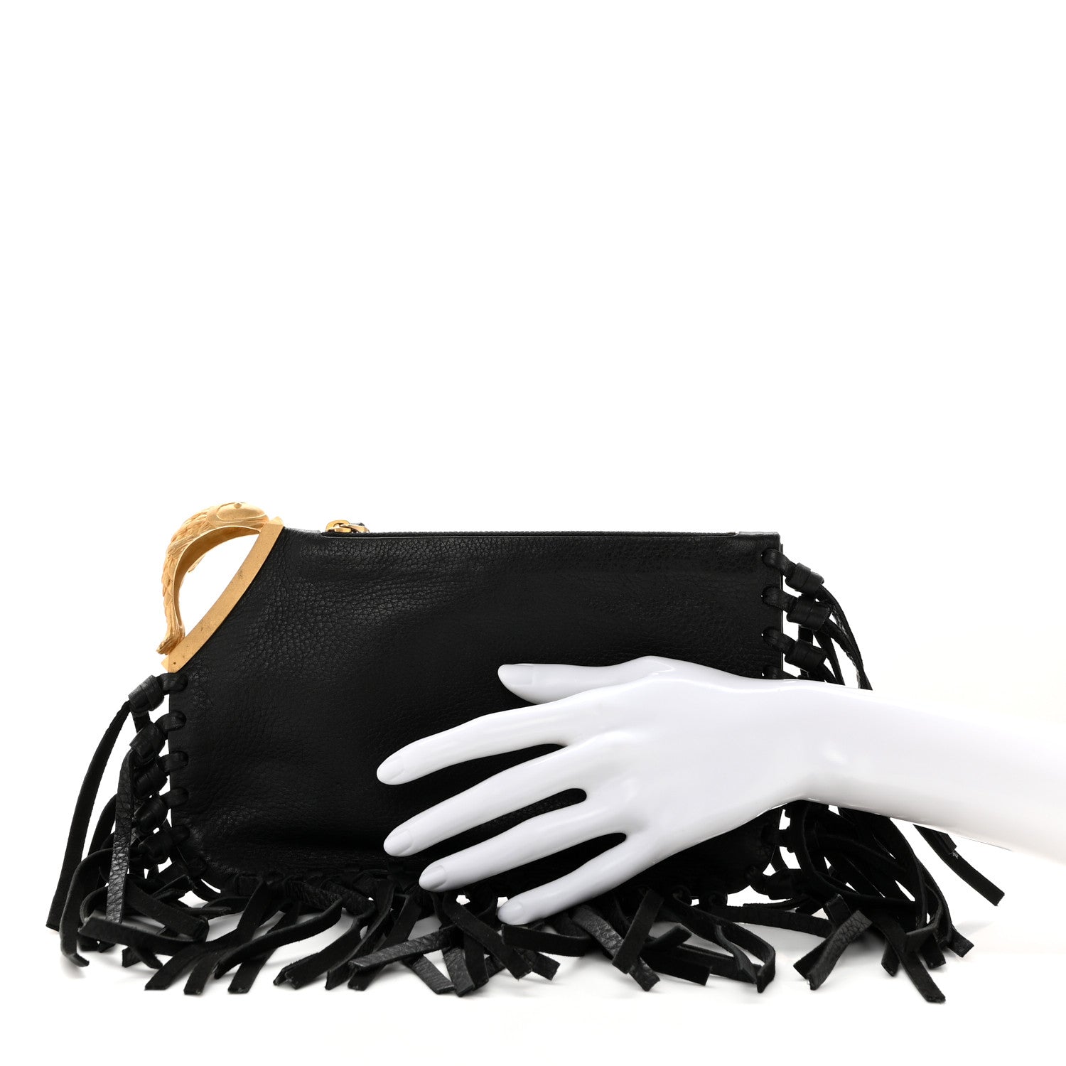 Valentino Garavani Calfskin C-Rockee Sagittarius Fringe Clutch Black 2 of 6