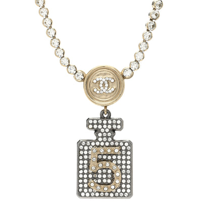 Chanel Crystal CC Perfume Bottle Necklace Gold 4 of 5