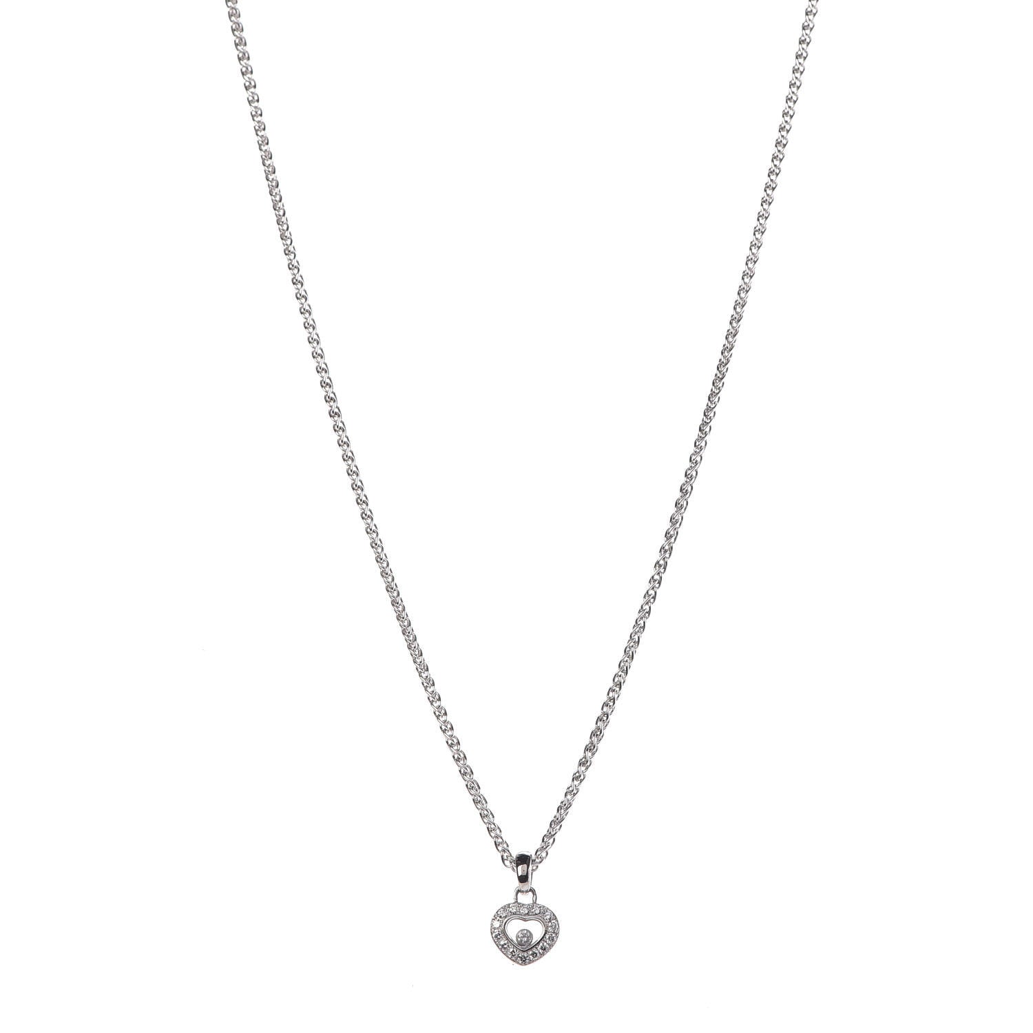 Chopard 18K White Gold Happy Diamonds Icons Heart Pave Pendant Necklace 1 of 7