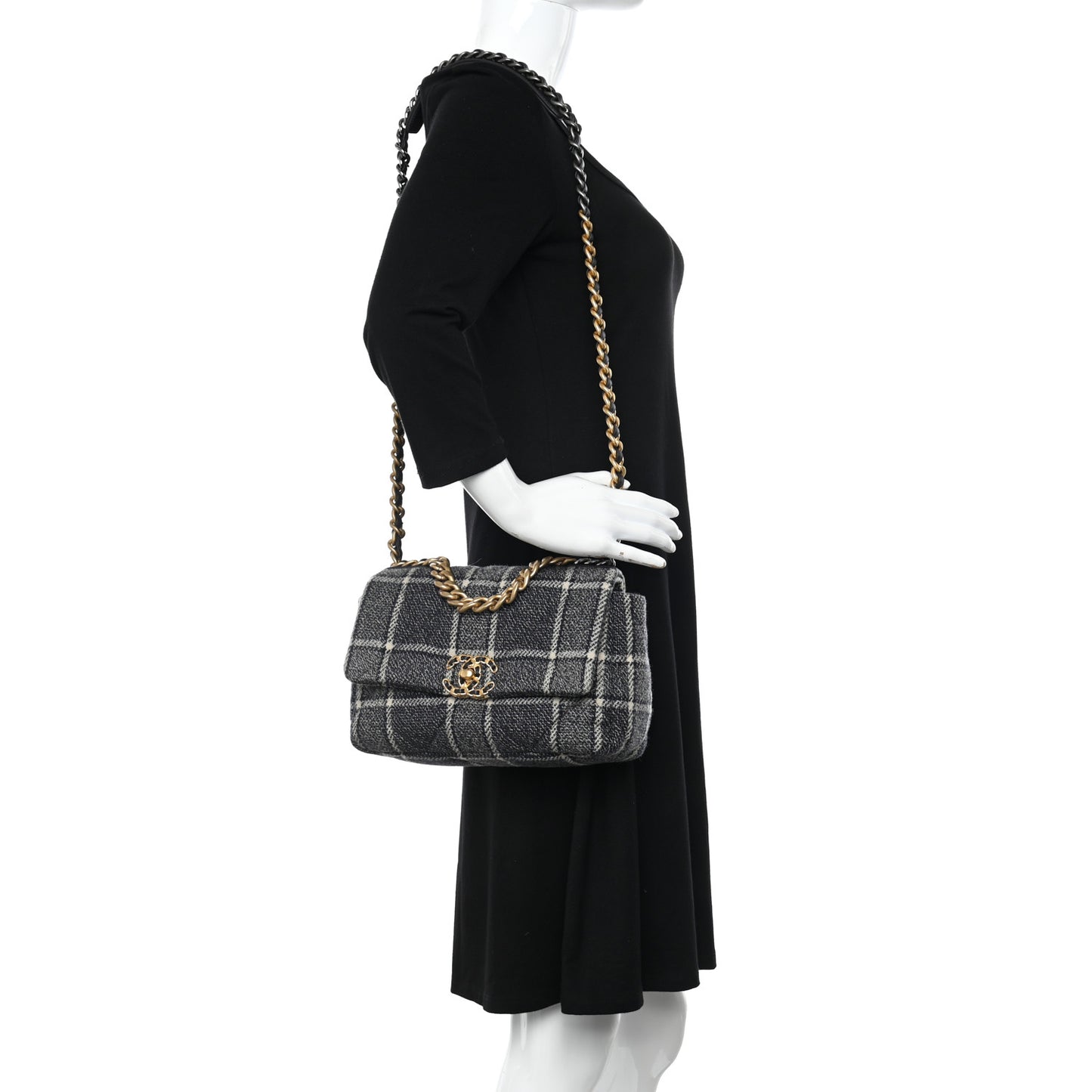 Tweed Quilted Medium Chanel 19 Flap Grey Navy