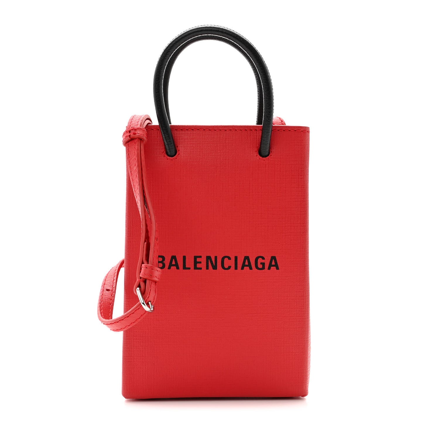 Squared Calfskin Logo Shopping Phone Holder Bag Red