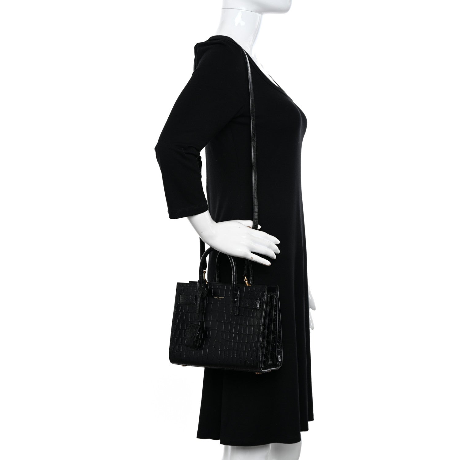 Saint Laurent Calfskin Crocodile Embossed Nano Sac De Jour Black 2 of 11