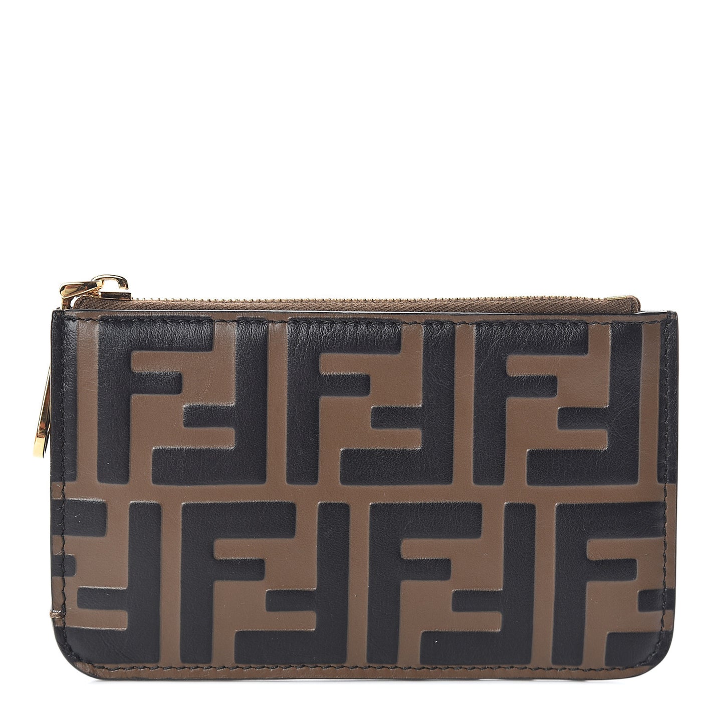 Vitello Soft F is Fendi Bi-Color FF 1974 Embossed Key Case Pouch Maya Black