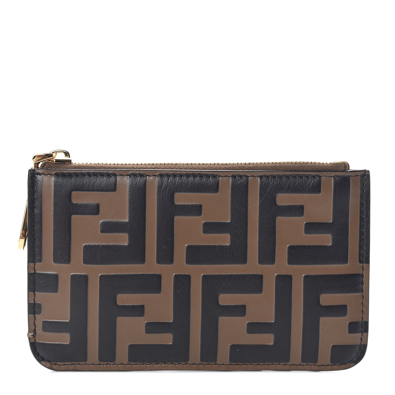 Fendi Vitello Soft F is Fendi Bi-Color FF 1974 Embossed Key Case Pouch Maya Black 1 of 6