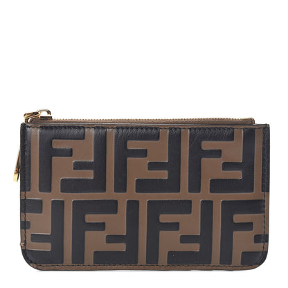 Fendi Vitello Soft F is Fendi Bi-Color FF 1974 Embossed Key Case Pouch Maya Black 1 of 6