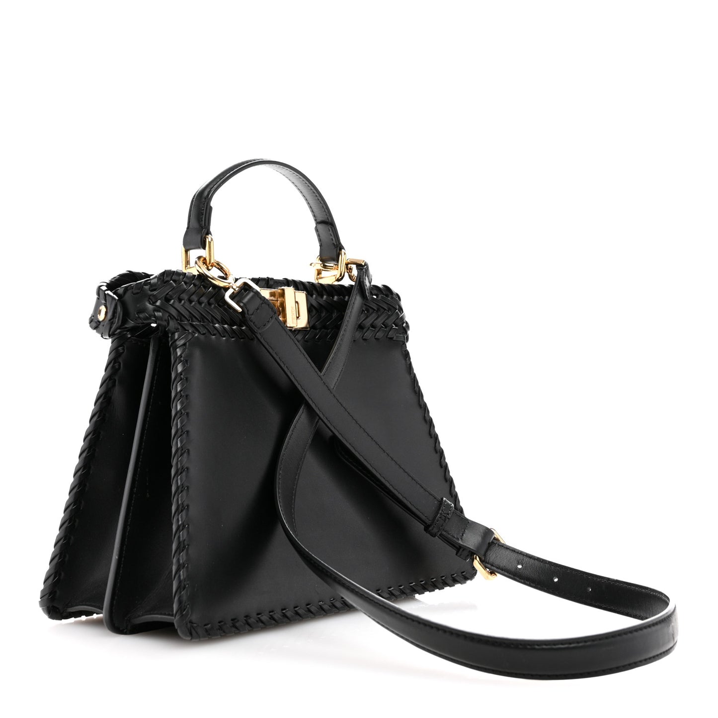 Vitello King Shiny Nappa Intreccio Petite Peekaboo I SEE U Satchel Black