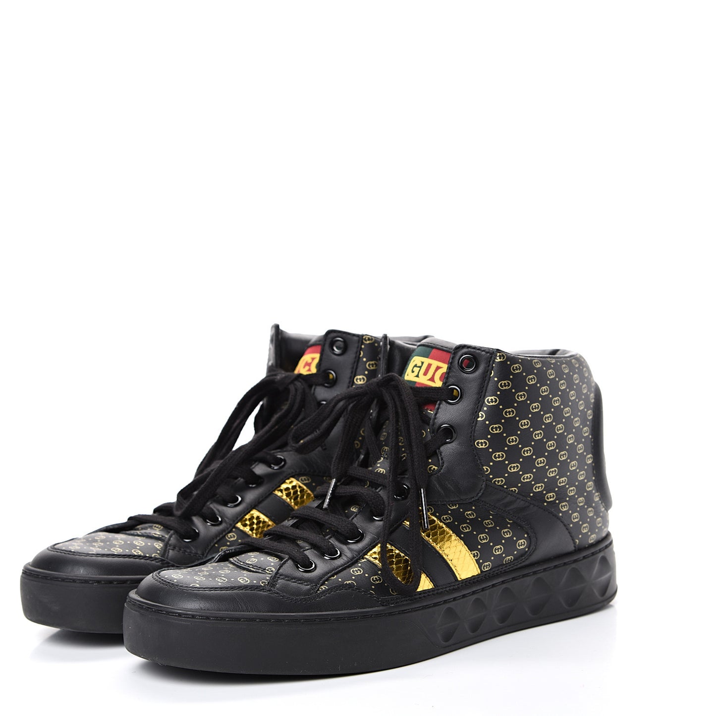 X DAPPER DAN Calfskin Laminated Ayers GG Micro Monogram Womens High Top Sneakers 38 Black