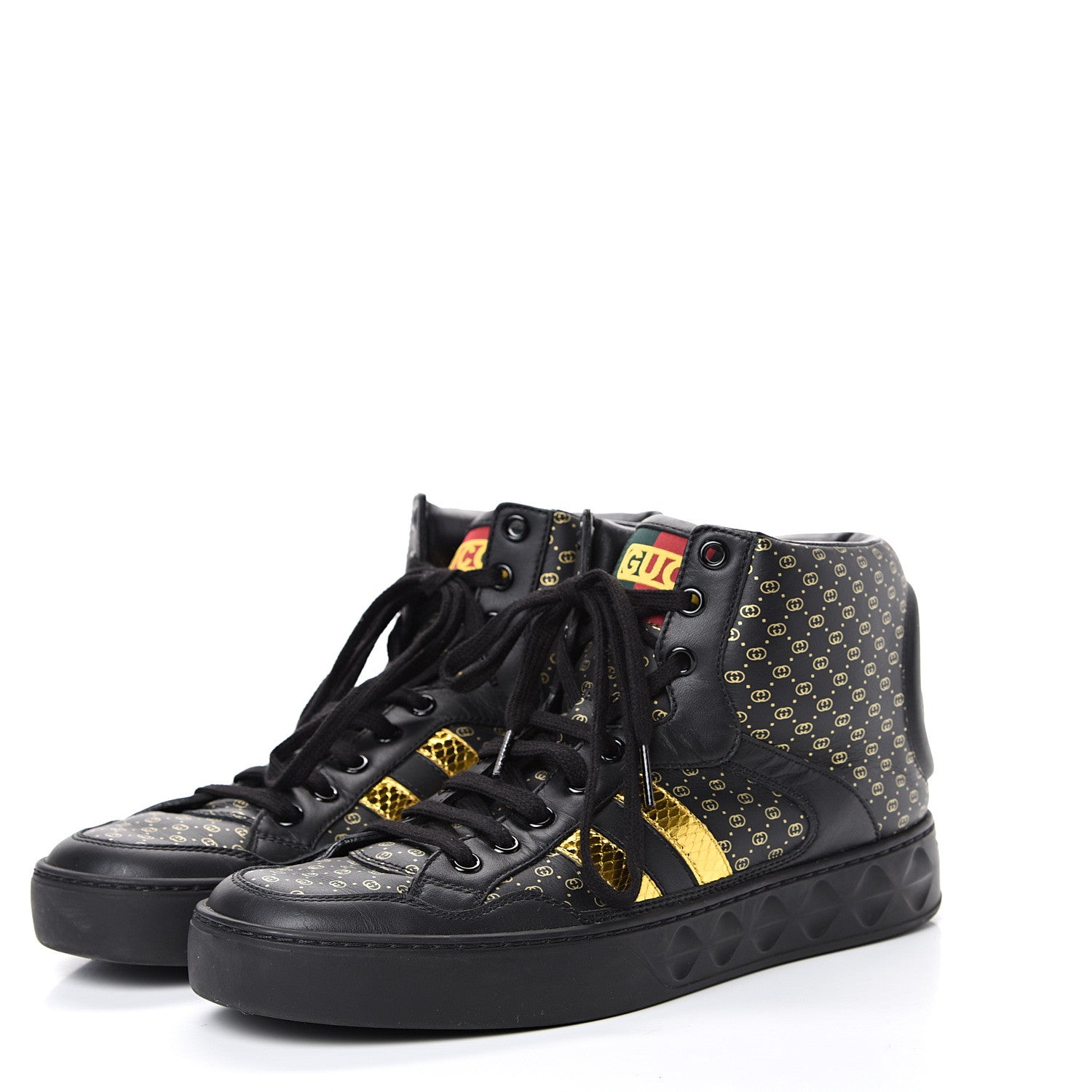 Gucci X DAPPER DAN Calfskin Laminated Ayers GG Micro Monogram Womens High Top Sneakers 38 Black 3 of 7