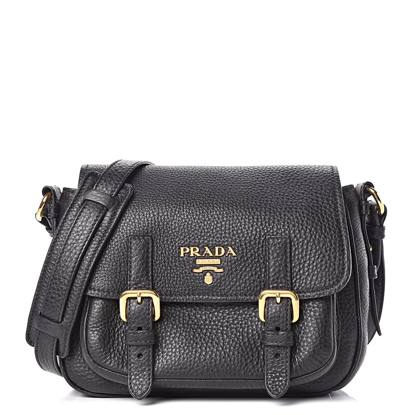 Vitello Daino Double Buckle Messenger Bag Black