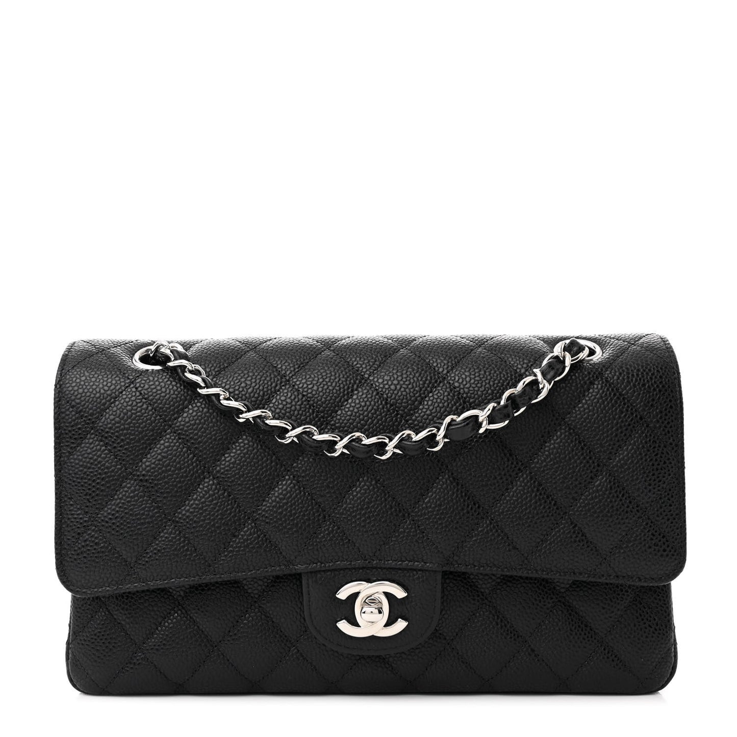 Caviar Quilted Medium Double Flap Black