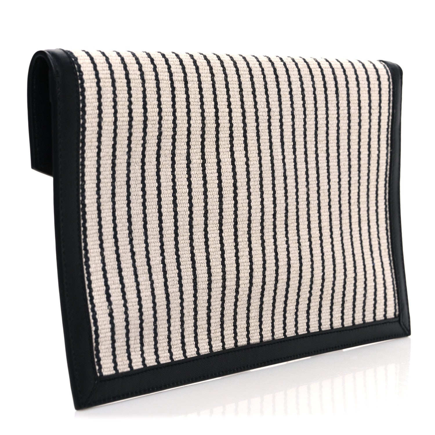 Saint Laurent Canvas Striped Uptown Pouch Beige Black 3 of 7