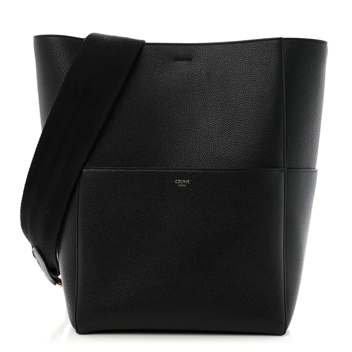 Soft Grained Calfskin Sangle Bucket Bag Black