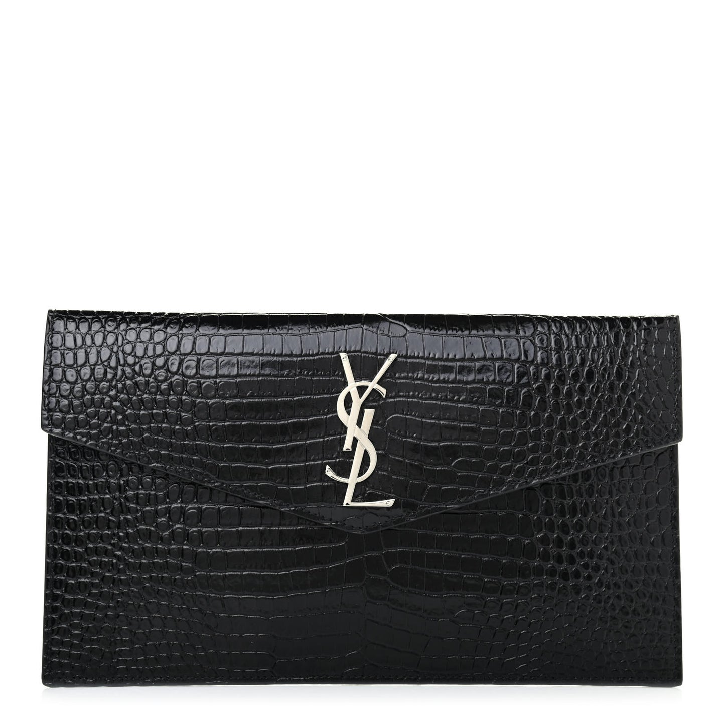 Calfskin Crocodile Embossed Uptown Monogram Pouch Black