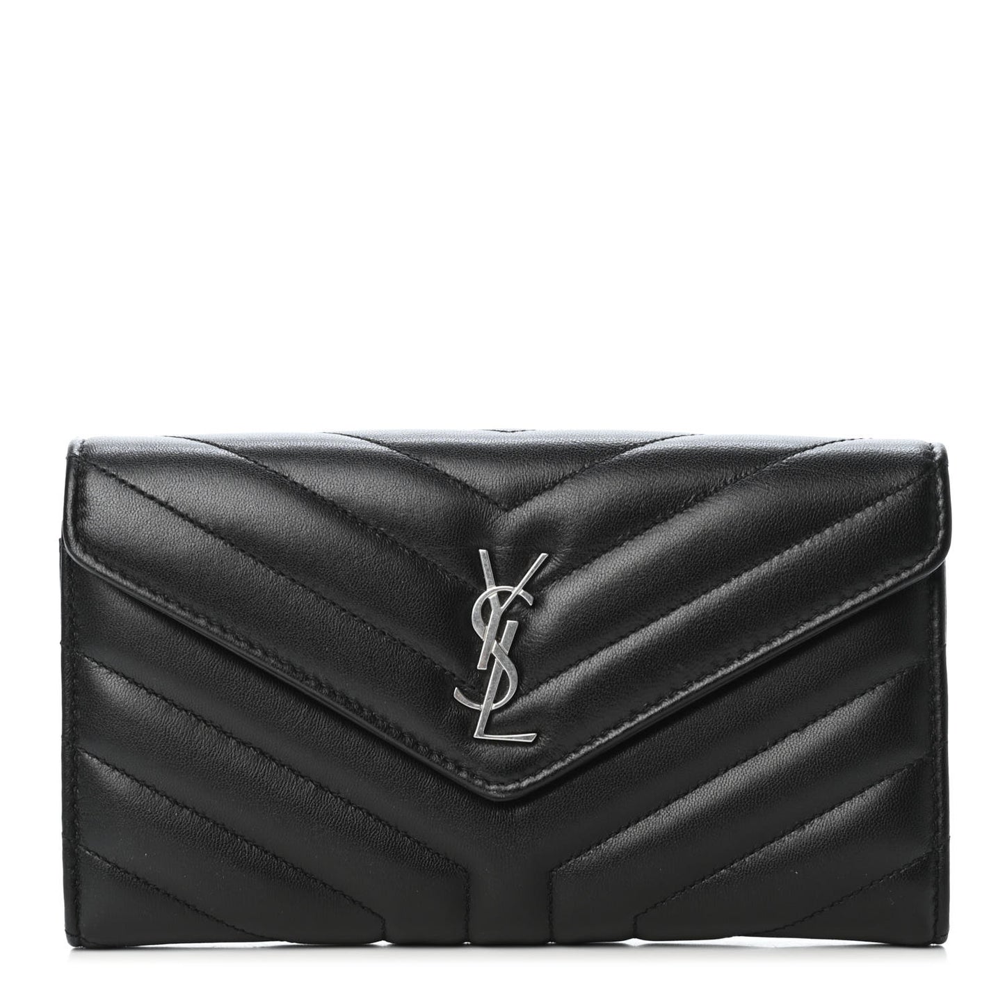 Lambskin Y Quilted Monogram Large Loulou Flap Wallet Black