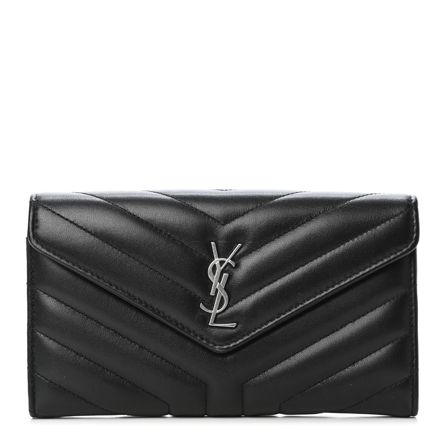 Saint Laurent Lambskin Y Quilted Monogram Large Loulou Flap Wallet Black 1 of 4