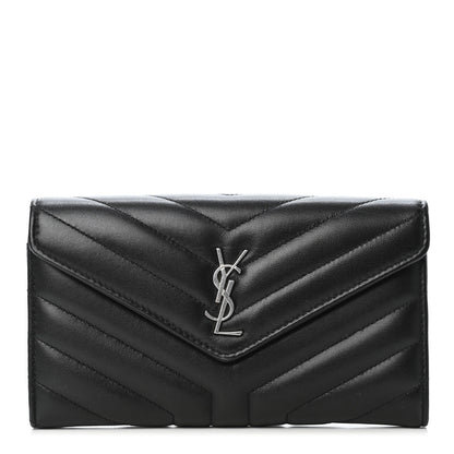 Saint Laurent Lambskin Y Quilted Monogram Large Loulou Flap Wallet Black 1 of 4
