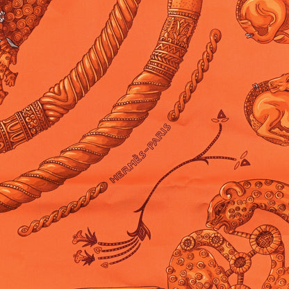 Hermes Silk Ors Nomades Scarf 90 Orange Vif Taupe Roux 2 of 3