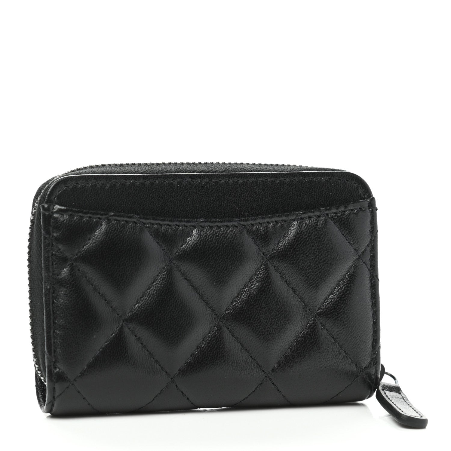 Chanel Lambskin Quilted Zip Coin Purse So Black 3 of 8