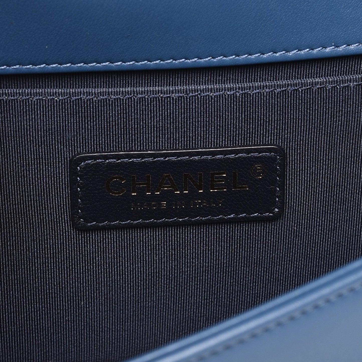 Calfskin Chevron Quilted Medium Boy Flap Blue