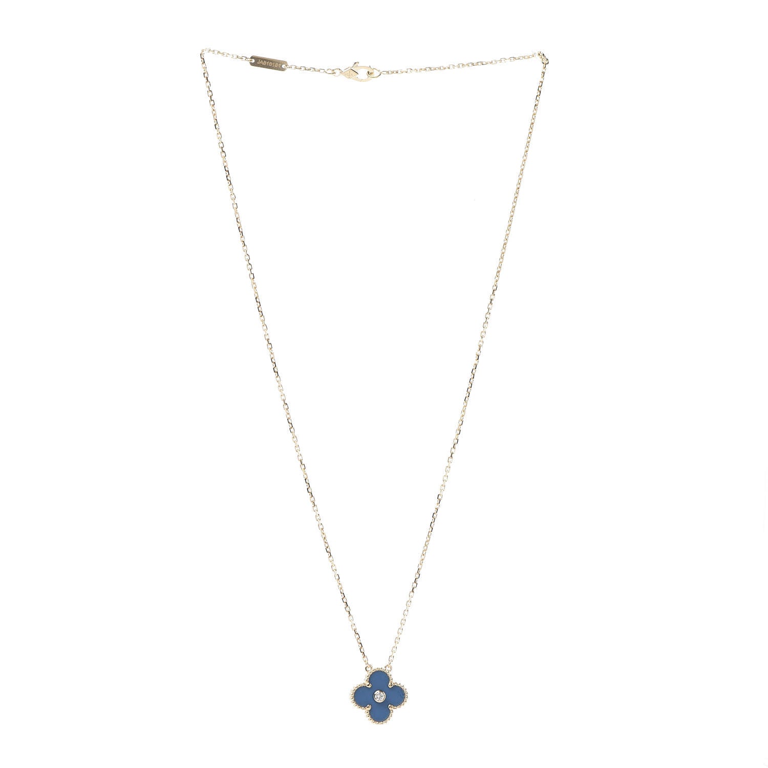 Van Cleef & Arpels 18K Yellow Gold Diamond Celestial Blue Sevres Porcelain Vintage Alhambra Pendant Necklace 3 of 7