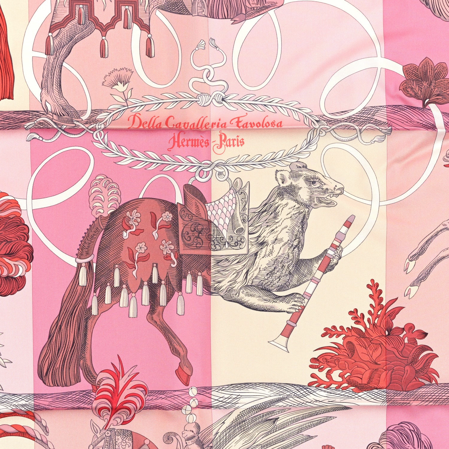 Hermes Silk Della Cavalleria Favolosa DJ Scarf 90 Rose Corail Gris 2 of 3