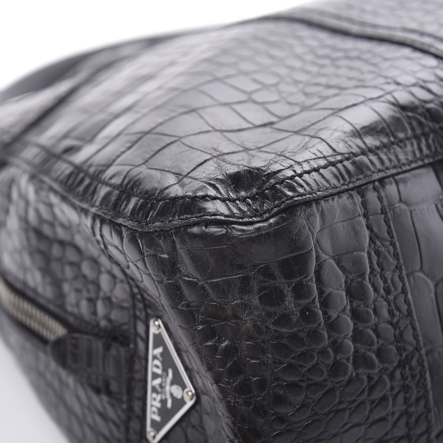 Calfskin Crocodile Embossed Satchel Black