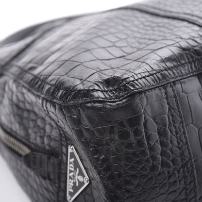 Prada Calfskin Crocodile Embossed Satchel Black 9 of 15