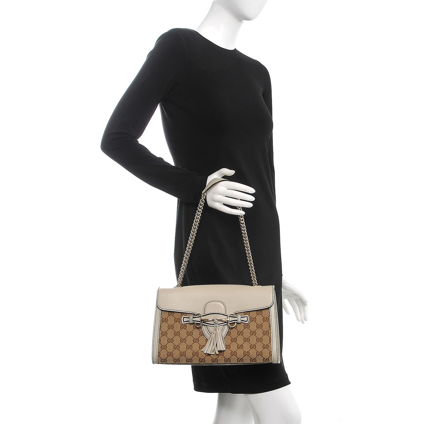 Monogram Margaux Calfskin Medium Emily Chain Shoulder Bag Beige Ebony Mystic White
