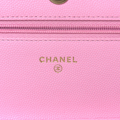 Chanel Caviar Quilted Perforated Metal CC Wallet On Chain WOC Lilac Light Green 6 of 11