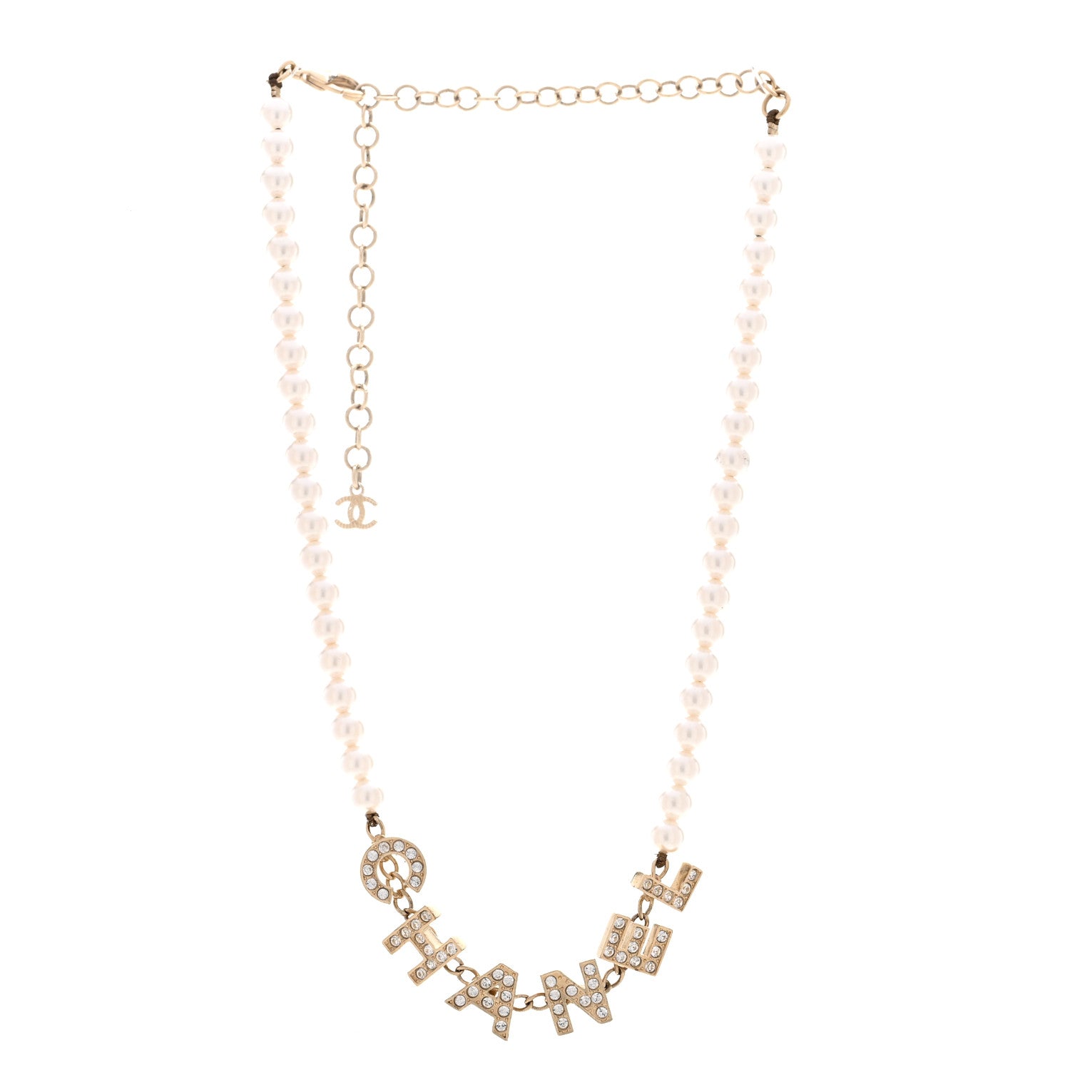 アクセサリー CHANEL Chanel Pearl Crystal CC Logo Choker Necklace Gold 1938904
